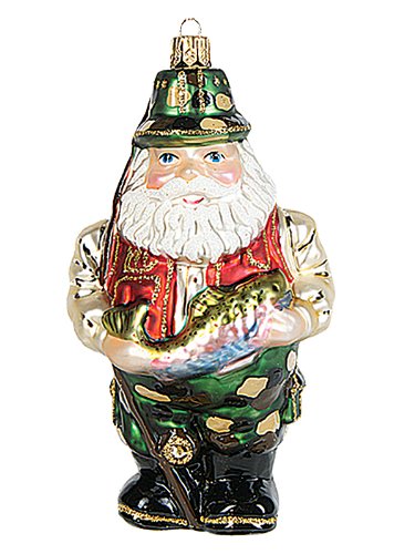 Fisherman Santa Fishing Polish Mouth Blown Glass Christmas Ornament Decoration