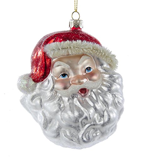 4.5″ Noble Gems Glittered Santa Claus Head Decorative Glass Christmas Ornament
