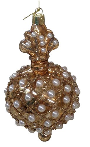 Mark Roberts Sparkling Gold Blown Glass Christmas Ornament With Pearl Like Bead Accent