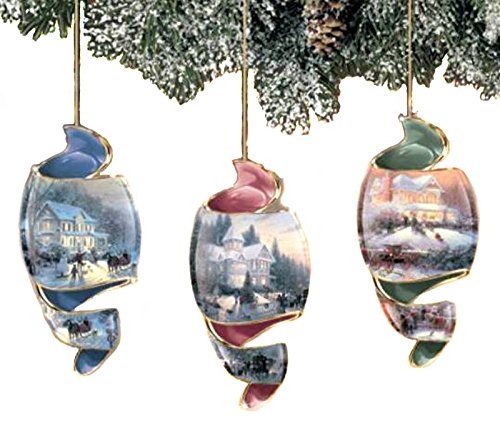 Thomas Kinkade *Hometown Memories* Spiral-shaped Set of 3 Porcelain Ornaments