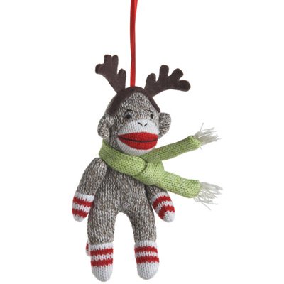 Sock Monkey W/Antlers Ornament