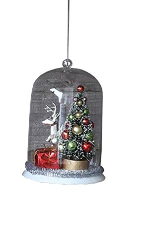 Creative Co-op 5″ Glass Cloche Christmas Scene Ornament (Deer on Left)