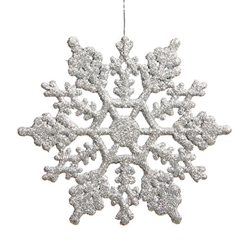 Vickerman Club Silver Splendor Glitter Snowflake Christmas Ornaments, 12 Pack, 8″