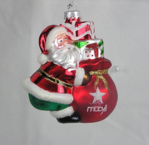 4″ Holiday Lane Macys Santa w Gift Bag Glass ^^ ^ Christmas Tree Ornament Glitter NWT