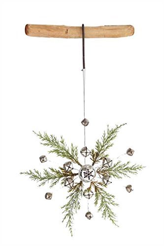 Fir Snowflake with Jingle Bells Hanging Tree Ornament