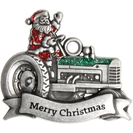 Pewter Santa Tractor Ornament