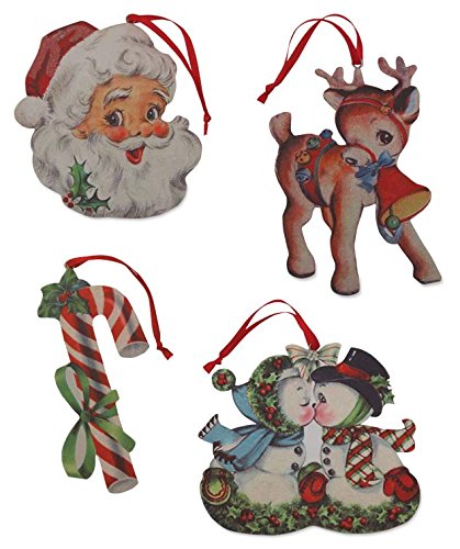 Bethany Lowe Retro Christmas Die Cut Hanging Ornaments (Set/4)