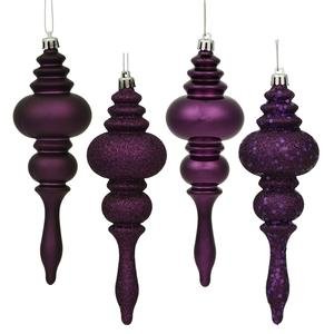 Vickerman 4 Finish Finial Ornaments, 7-Inch, Purple, 8-Pack
