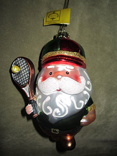 Mark Roberts Tennis Player Santa Claus Glass Christmas Tree Ornament