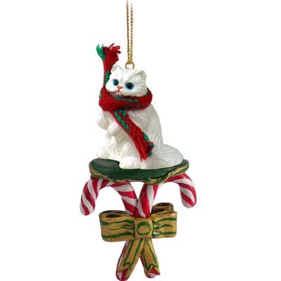 White Persian Cat Candy Cane Christmas Ornament by Conversation Concepts