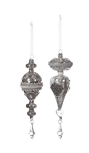 Creative Co-Op Glass Finial Shaped Ornaments with Jewels 8.5″ Long, Set of 2 – A