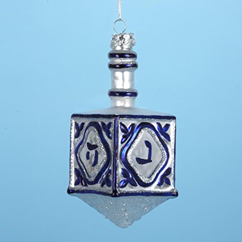 4.5″ Noble Gems Glass Blue and Silver Jewish Dreidel Hanukkah Ornament