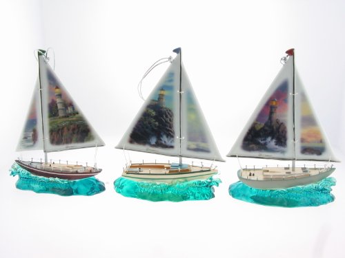 Thomas Kinkade “Romantic Sailboats” Ornament Set of 3 Third Issue