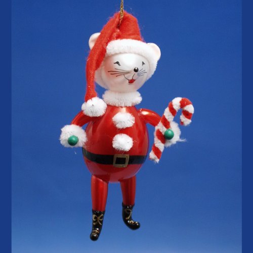 De Carlini Mouse with Candycane Italian Glass Christmas Ornament