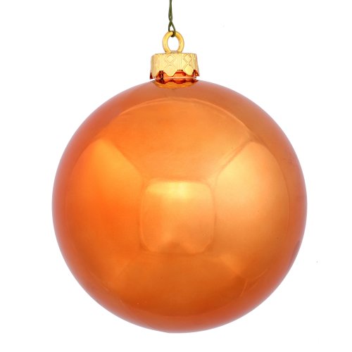 Vickerman Shiny Finish Seamless Shatterproof Christmas Ball Ornament, UV Resistant with Drilled Cap, 6 per Bag, 4″, Burnish Orange