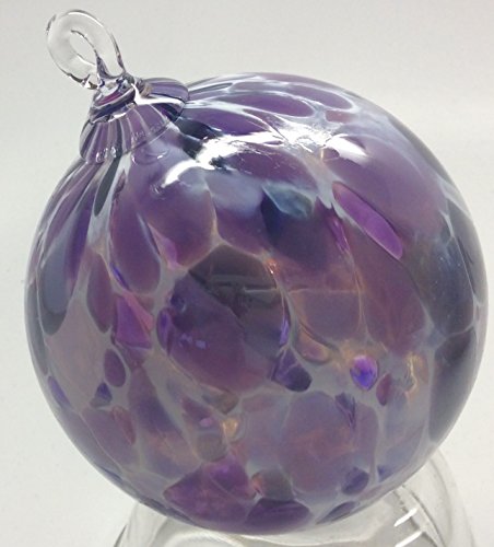 Handmade Artist Totally Blown Glass Ball Ornament 4″ Lavendar Purple & White