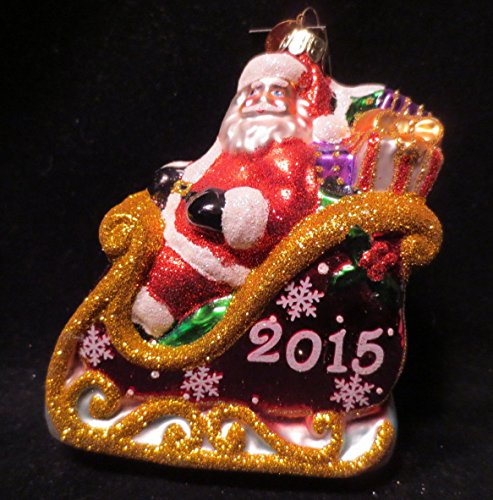 Celebrations by Christopher Radko 2015 Santa on his Sleigh Hand Crafted Glass Ornament