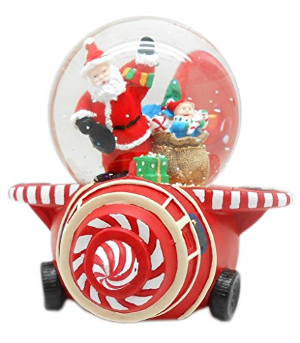 Lightahead 100MM Santa Musical Water Snow Ball playing tune & Rotating Table Top Decoration for Christmas(Santa on Plane)