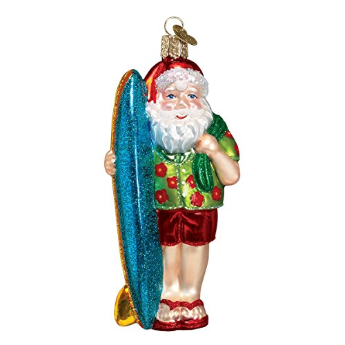 Old World Christmas Surfer Santa Glass Blown Ornament