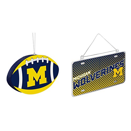 NCAA Michigan Wolverines Foam Christmas Ball Ornament Metal License Plate Bundle 2 Pack By Forever Collectibles
