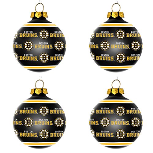 NHL Boston Bruins Repeat Glass Ball Christmas Ornament Bundle 4 Pack By Forever Collectibles