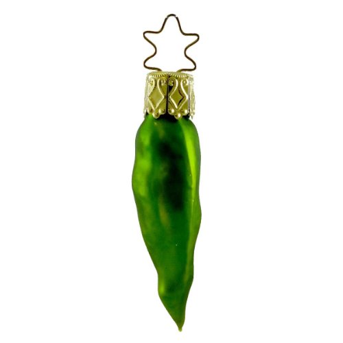Inge Glas FIERY FLAVOR Blown Glass Ornament Pepper Chili 115403 GREEN