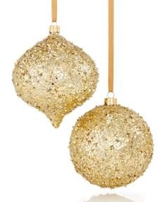 Holiday Lane Set of 2 Gold Sparkle Ornaments