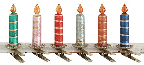 Set of 6 Assorted Colors Glass Candles with Clip Ornaments