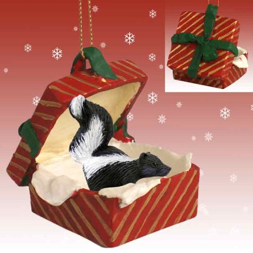 Skunk Red Gift Box Christmas Ornament