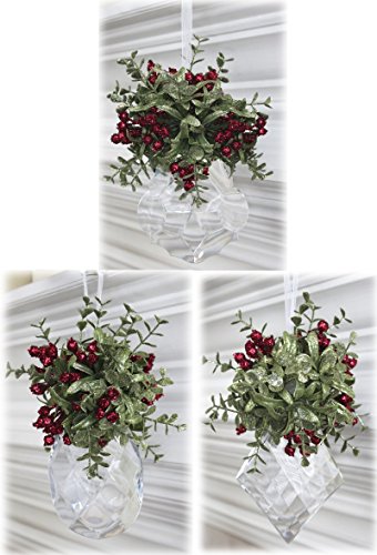 Set of 3 Ganz Mistletoe Kissing Krystal Ornaments – 8.5″ Tall
