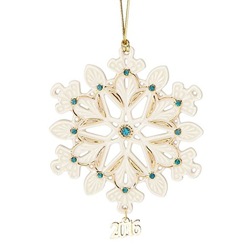 Lenox 2016 Annual Gemmed Snowflake Ornament Christmas Green Gold