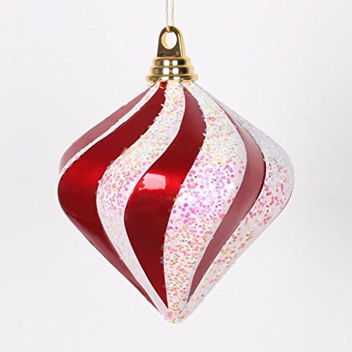 Vickerman Candy Glitter Swirl Diamond Ornament, 6-Inch, Red, White