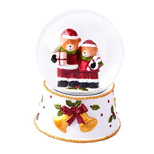 Lightahead 100MM Christmas Snow Water Globe with with falling Snowflakes & music playing Water ball Table Top Decoration in Polyresin (2 Bear)
