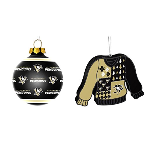 NHL Pittsburgh Penguins Repeat Glass Ball Christmas Ornament Foam Ugly Sweater Bundle 2 Pack By Forever Collectibles