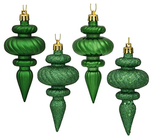 8ct Xmas Green 4-Finish Regal Shatterproof Finial Christmas Ornaments 4″