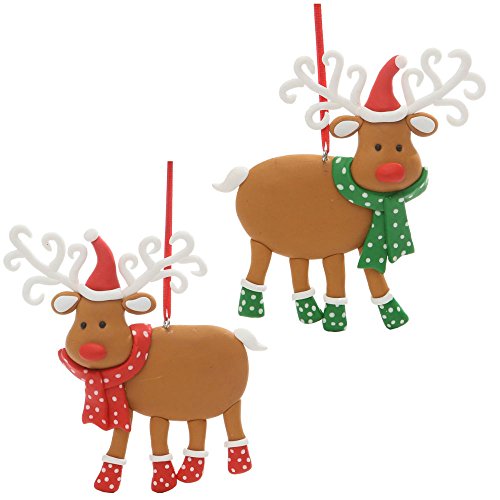 Christmas Holiday Handmade Clay Reindeer Ornament – Assorted, 5″ x 5″
