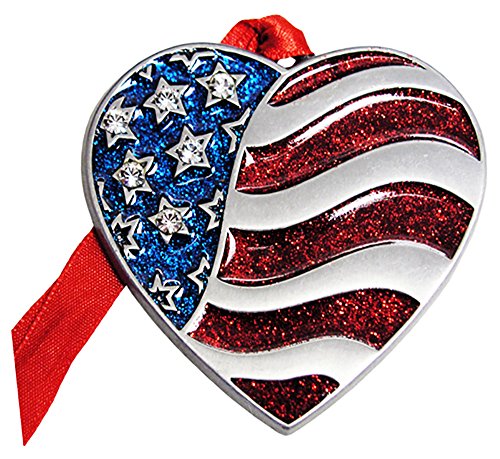 NEW! Patriotic Pewter Flag Heart Christmas Ornament by Gloria Duchin
