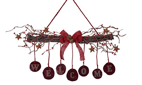 Rustic Twig and Berry Welcome Sign with Rusty Stars and Bells