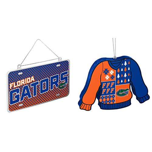 NCAA Florida Gators Metal License Plate Christmas Ornament Foam Ugly Sweater Bundle 2 Pack By Forever Collectibles