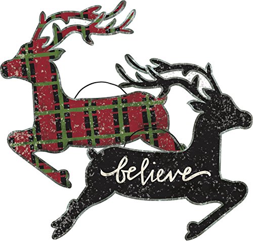 Deer Plaid Believe Sign or Large Ornament Reversible Primitives by Kathy