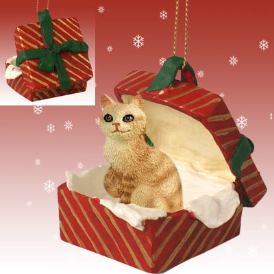 Cat Red Tabby Ginger in a Red Gift Box Christmas Ornament RGBC04