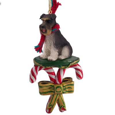 Uncropped Schnauzer Candy Cane Christmas Ornament