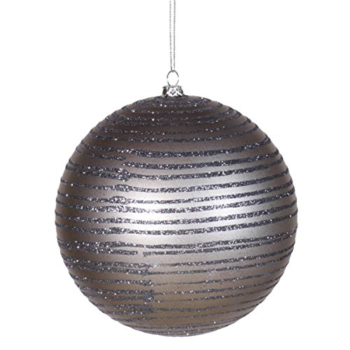 Pewter Glitter Striped Shatterproof Christmas Ball Ornament 3″ (75mm)
