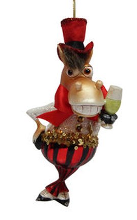 December Diamonds Blown Glass Ornament – Mr. Donkey with Wine Glass