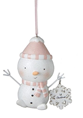 3.5″ Peachy Pink Blushing “1st Christmas” Glittered Snowman Christmas Ornament
