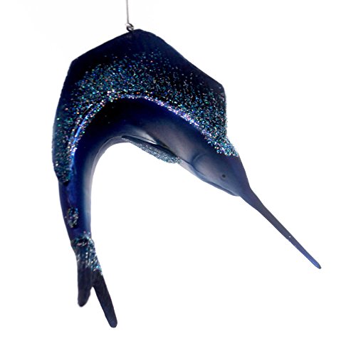 Ocean Blue Swordfish Glass Christmas Holiday Ornament Noble Gems