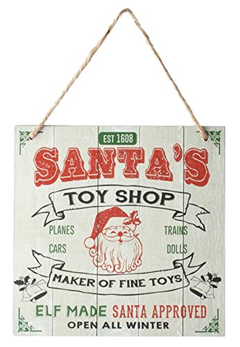 Raz 8″ Santa’s Toy Shop Wooden Sign Christmas Ornament