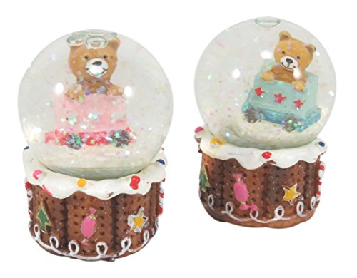 Adorable Miniature Bear Holiday Glass Snow Globe 2.5″ x 2″ (2 Piece)