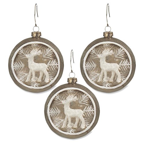 Bethany Lowe Silver Indent with Reindeer Ornament, Set of 3