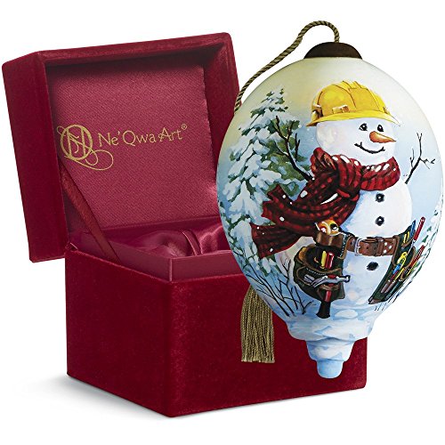 Ne’Qwa Art, Christmas Gifts, “Handy Helper Snowman” Artist Dona Gelsinger, Petite Princess-Shaped Glass Ornament, #7161190